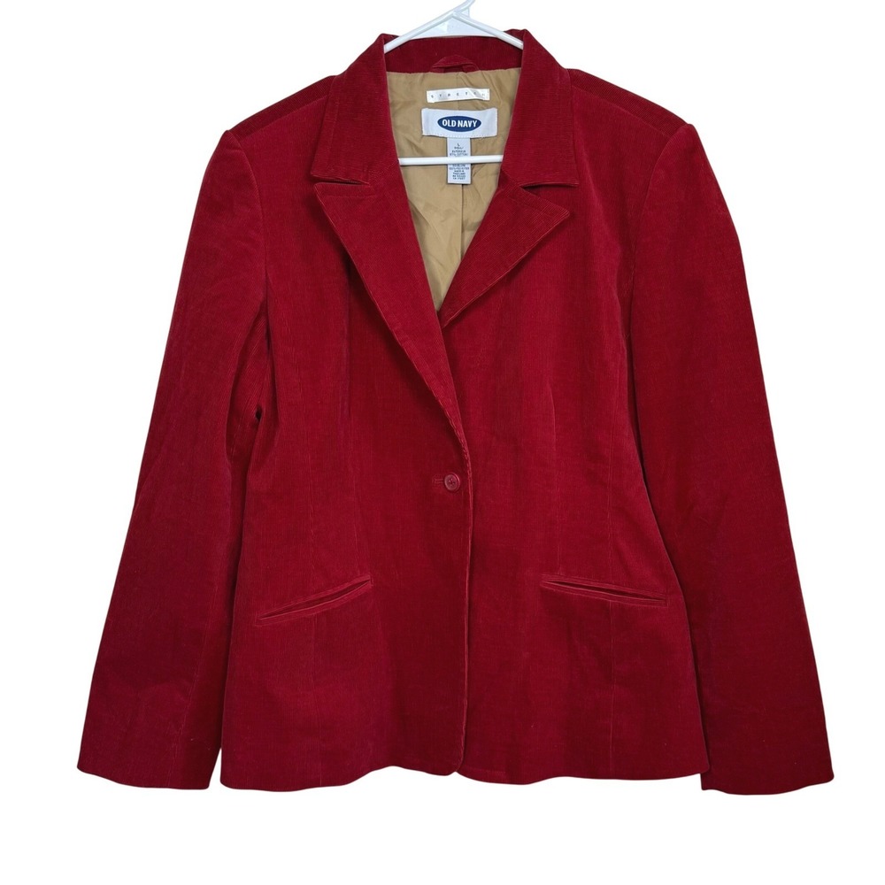 Red Corduroy Women's Button Blazer Jacket Old Navy Y2K Valentines Academia Bold‎